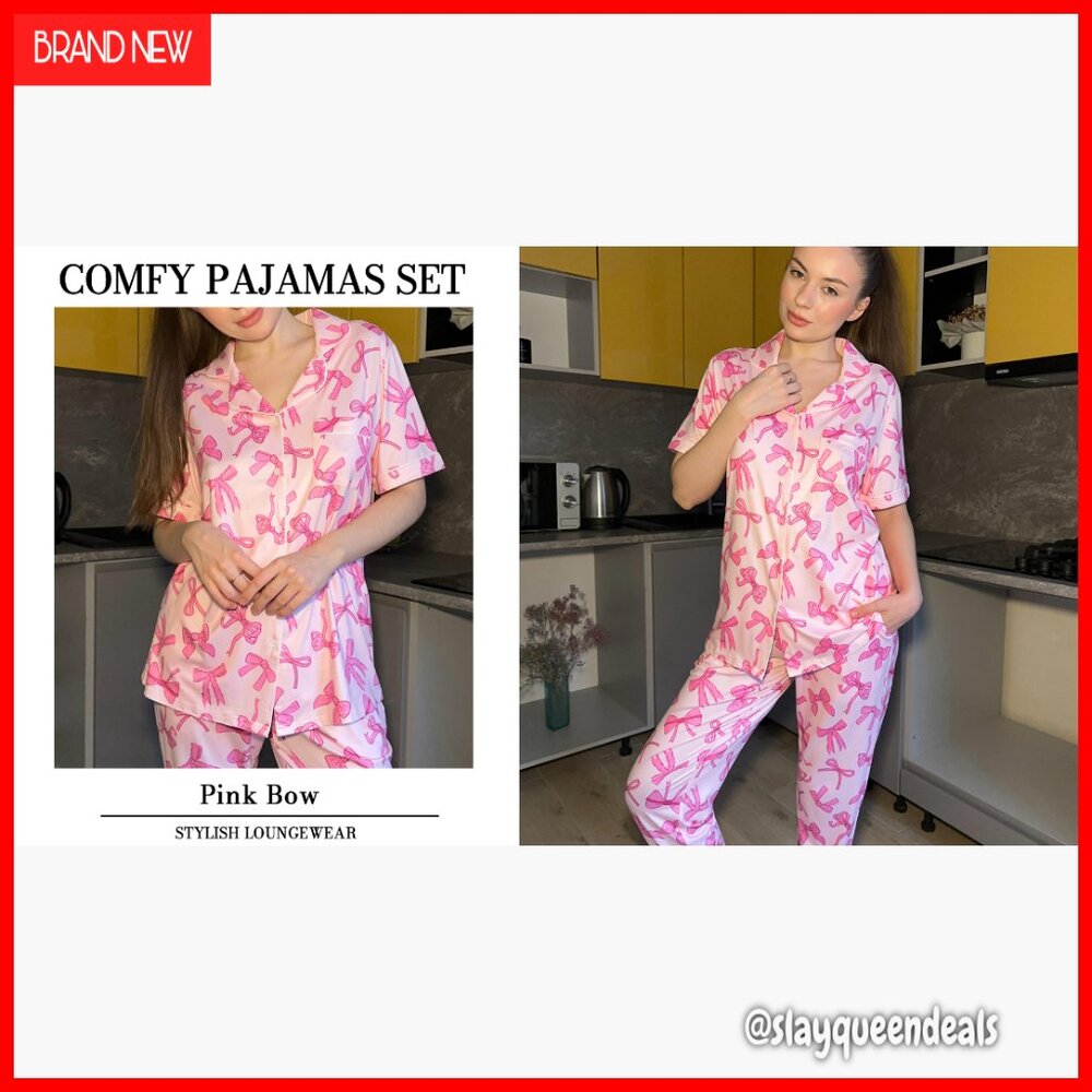 Large Soft Polyester Pajama Set With Button Down … - image 7